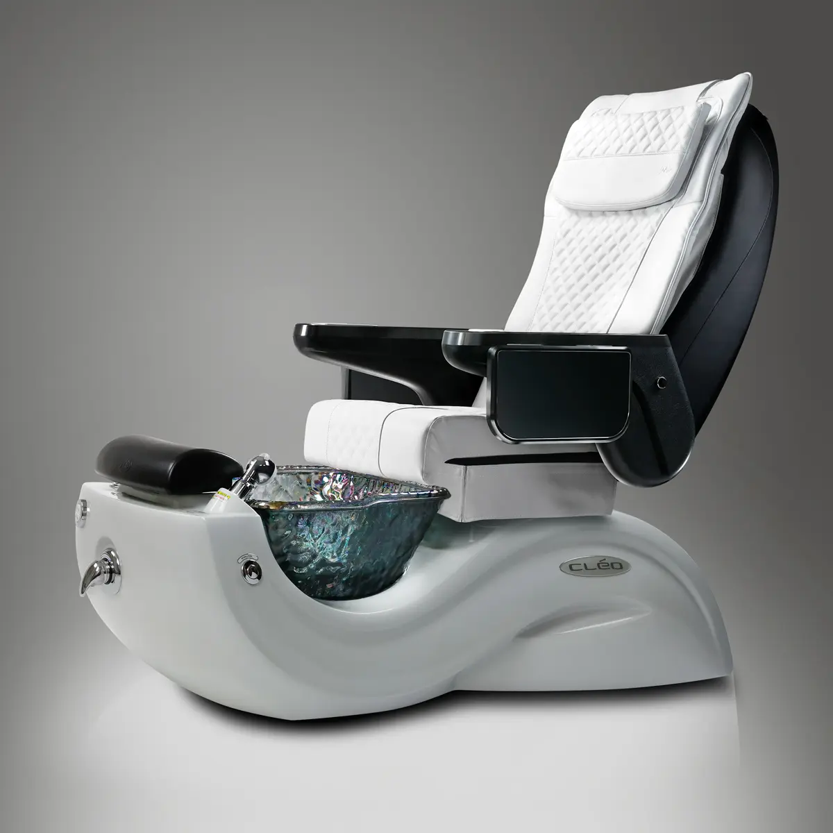 Cleo-G5-Gray-Nickle-White Spa Pedicure Chair - J & A Pedicure Spa Chair & Furniture Collection